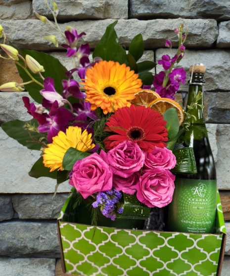 Wine, Flowers, Gift Box 